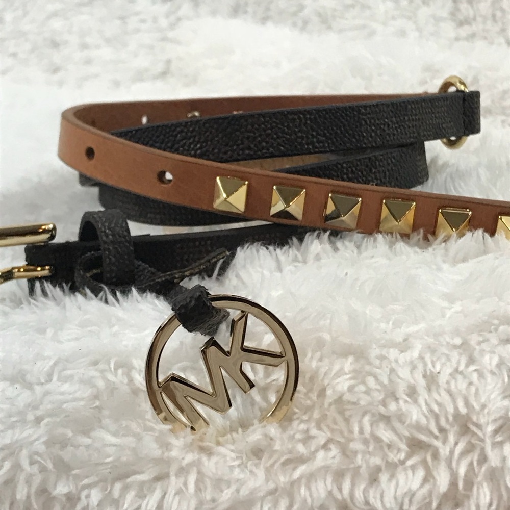 Michael Kors Thin Logo Belt With Gold Studs